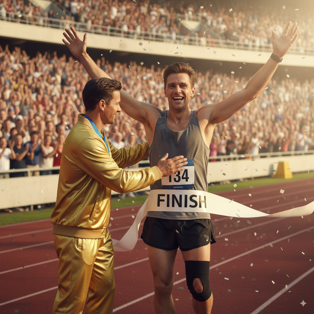 injured person reached finishing line gen image